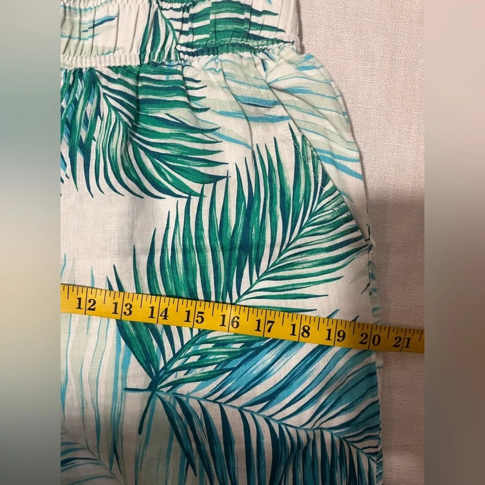 Tahari Womens 100% Linen Tropical Leaf Print Wide Leg Crop Pants Boho Beach S